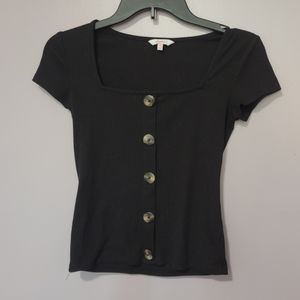 Candie's Black Buttoned Square Neck Tee